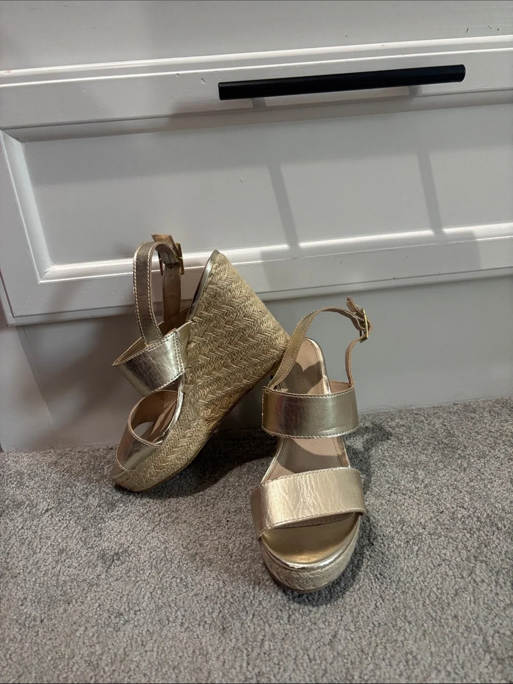 Montego Bay Club Gold Metallic Wedge Espadrille Sandals